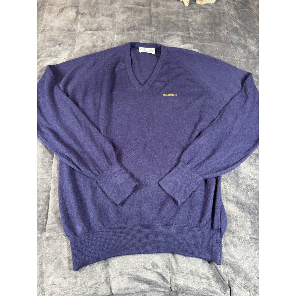 Pickering Mens V-Neck Sweater Navy Blue Vintage Made in USA Size L the Squires